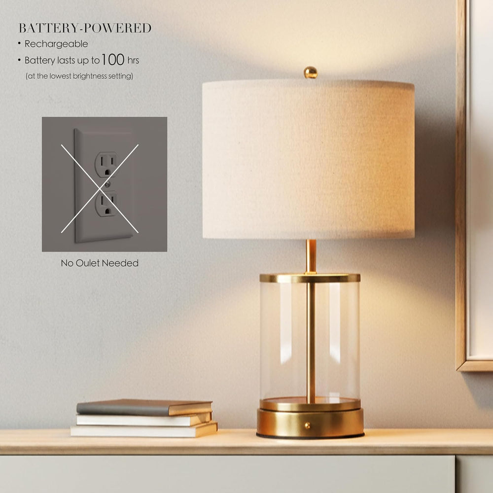 O’Bright Luma - Battery Powered Table Lamp, Cordless Glass Bedside Lamp with ...