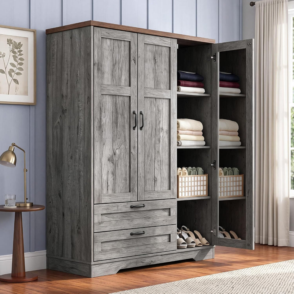 Yechen 62" Wooden Armoire Wardrobe Closet with 3 Doors & 2 Drawers, ...