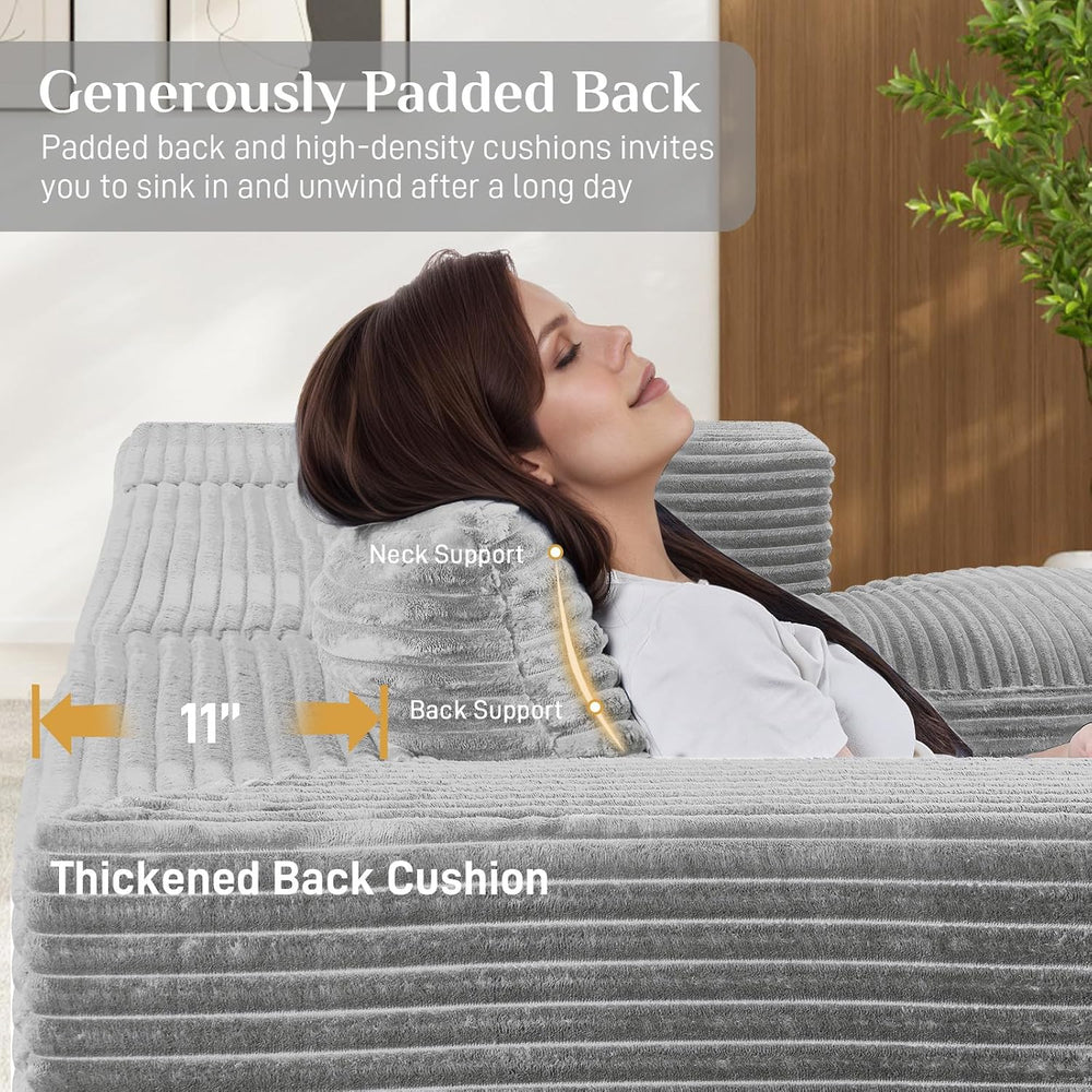 ONEMMLION 131" Oversized Cloud Boneless Couch Sofa with Chaise, Grey