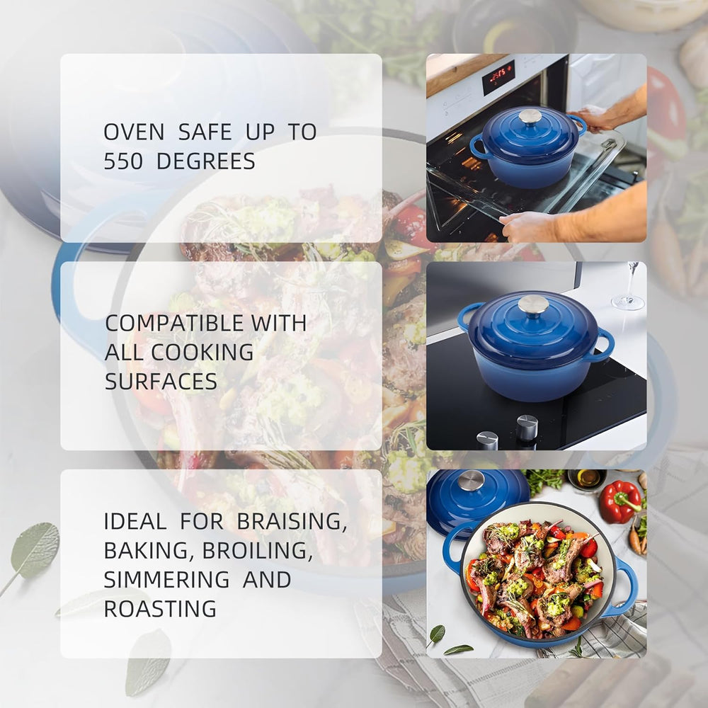 3 Quart Dutch Oven Enameled Cast Iron with Lid - Big Dual Handles - Oven Safe...