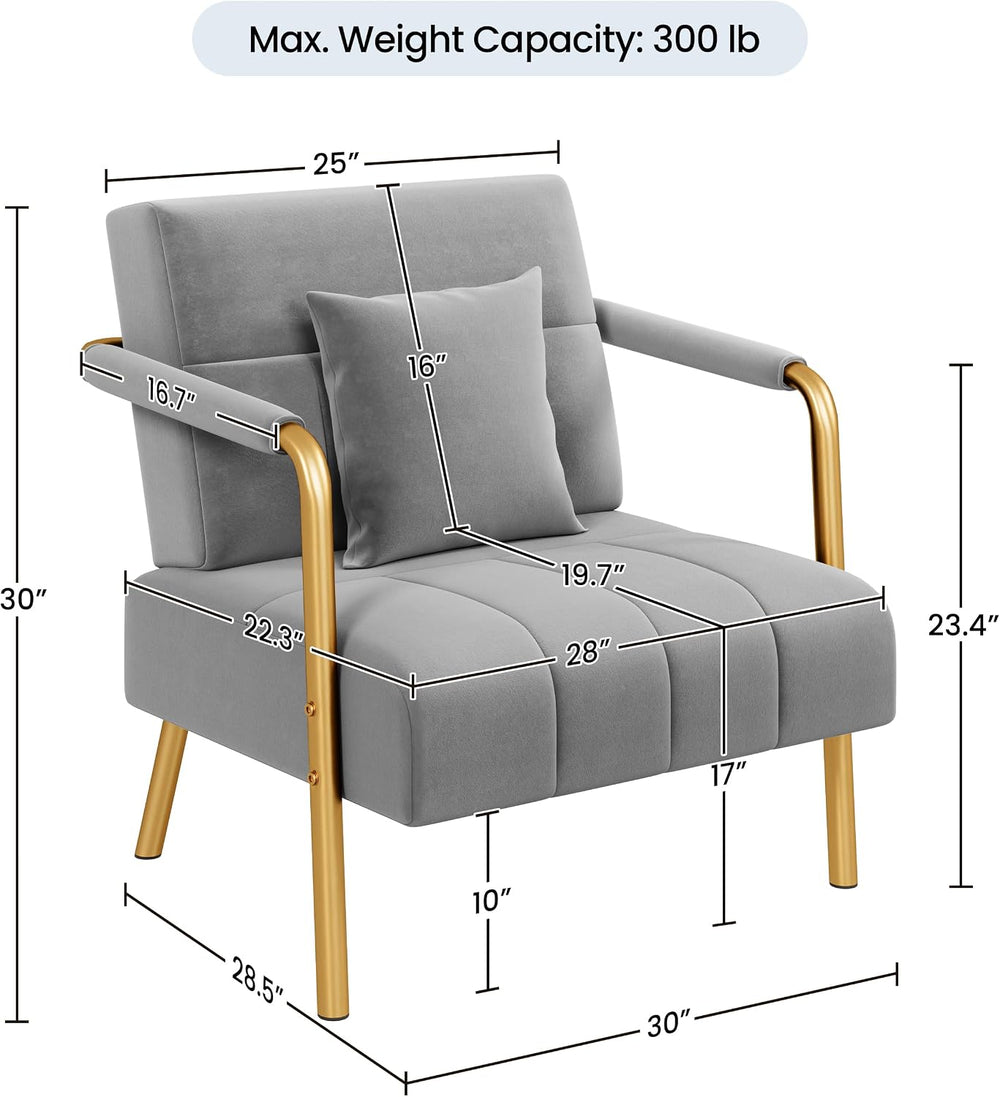 Yaheetech 30" Velvet Sofa Chair Accent Sofa with Gold Metal Leg, Light Gray