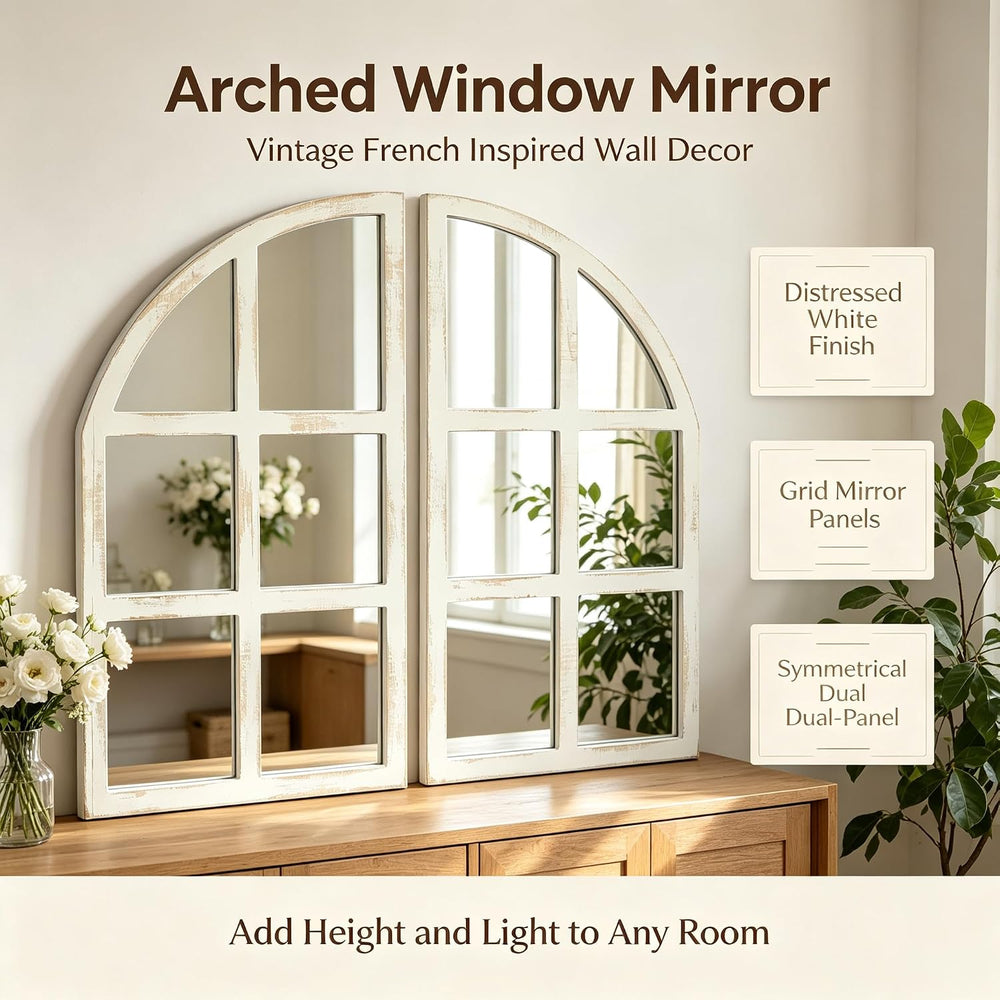 FLORA Farmhouse Mirror, Arch Window Entryway Large Wall Decor Mirror