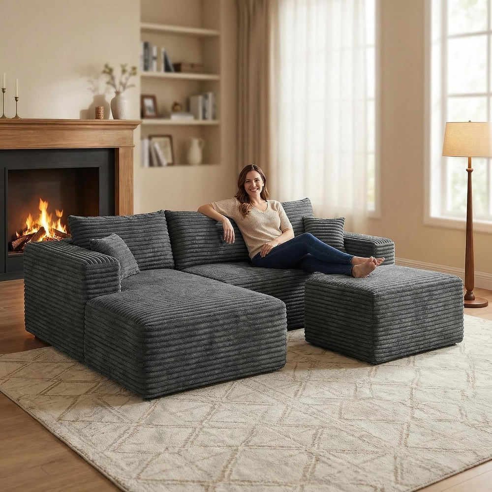 JINGLING 25.6 Inch Plush Corduroy Ottoman, Modular Sectional Foot Rest for Li...