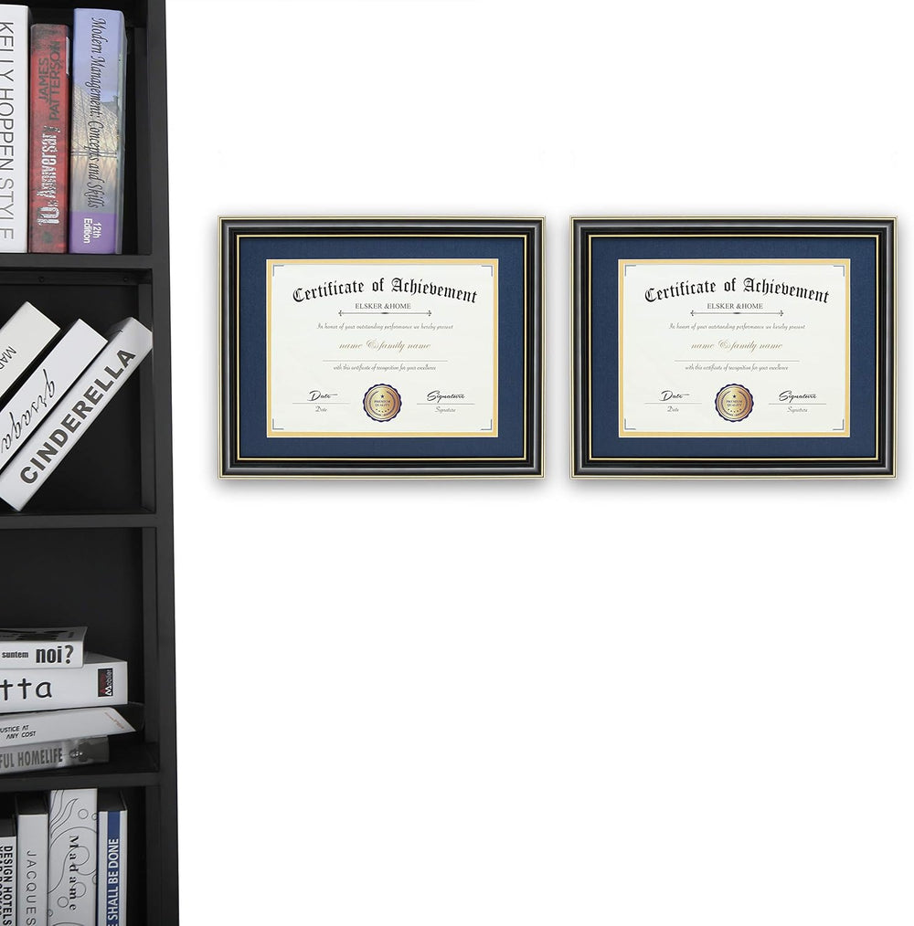 ELSKER&HOME 8.5x11 Diploma Frame with Navy Mat,Real Black Wood