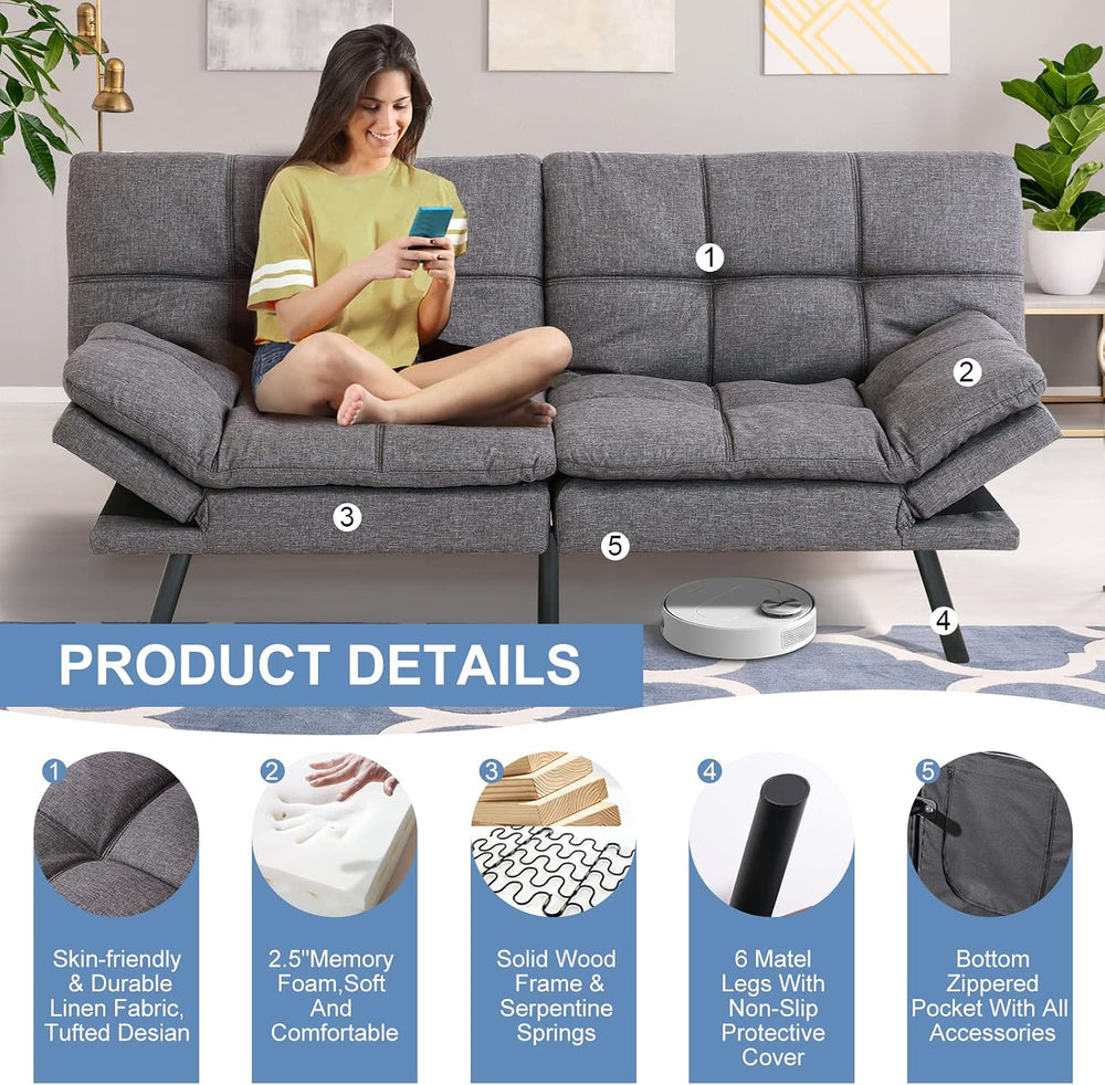 MUUEGM Futon Sofa Bed Couch Memory Foam Futon Convertible Couch Bed Sleeper,M...