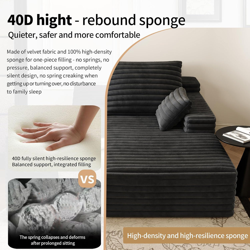 80” Oversized Double Lounge Chaise,Cloud Plush Sofa Bed,Upholstered Boneless ...