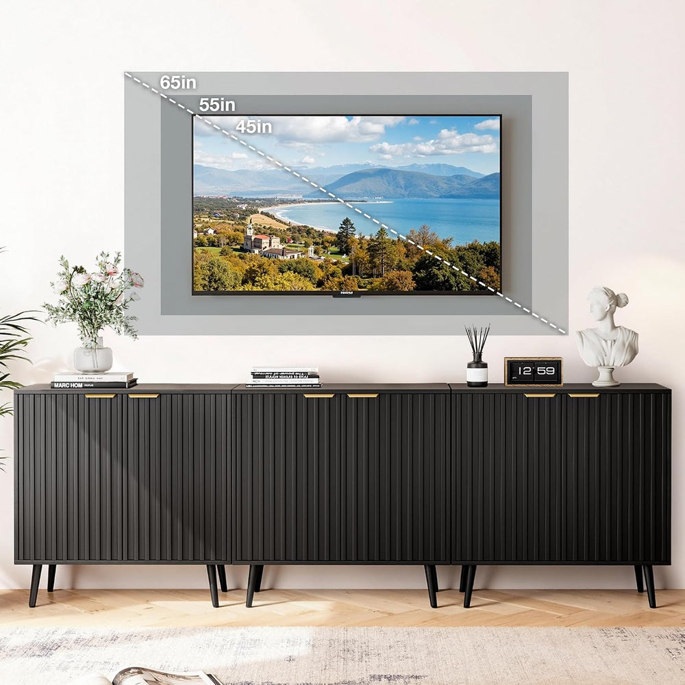 Vrullu Modern Storage Cabinet, Black Sideboard and Buffet Storage, Wood Accen...