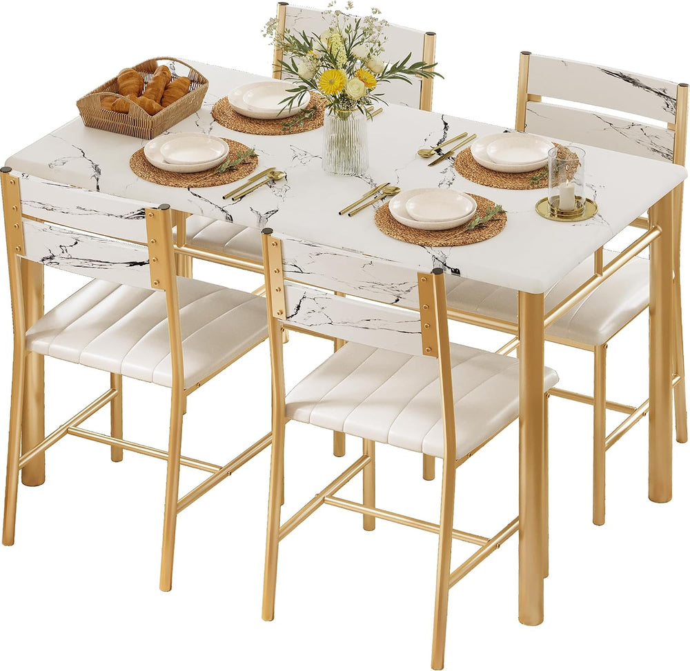 IRONCK Dining Table Set for 4, Wood Kitchen Table with Upholstered Chairs for...