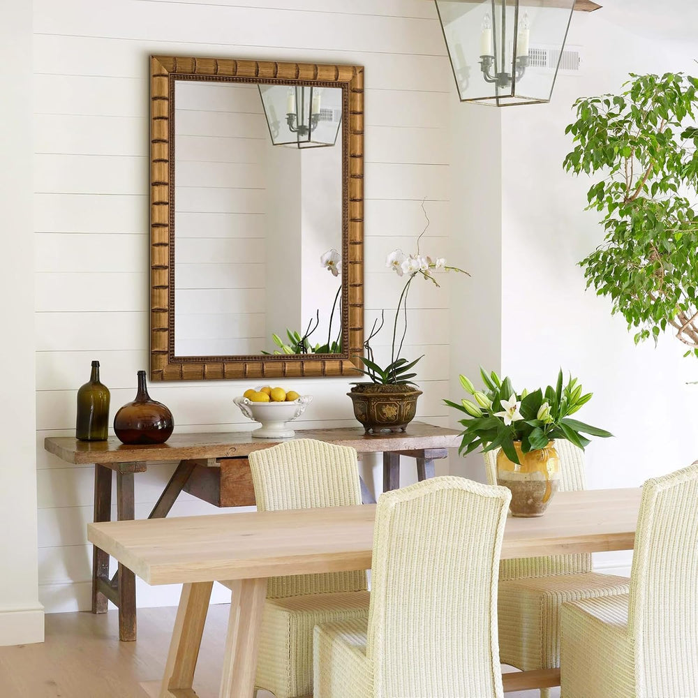 Vintage Warm Gold Mirror, 39'' x 27'' Solid Wood Mirror Frame...