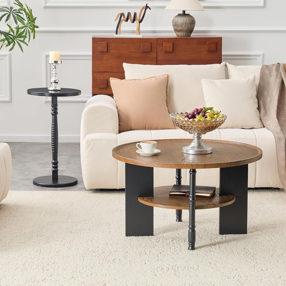 2-Piece Coffee Table Set, Walnut and Black Wood Grain, Side Table | Wood Grai...