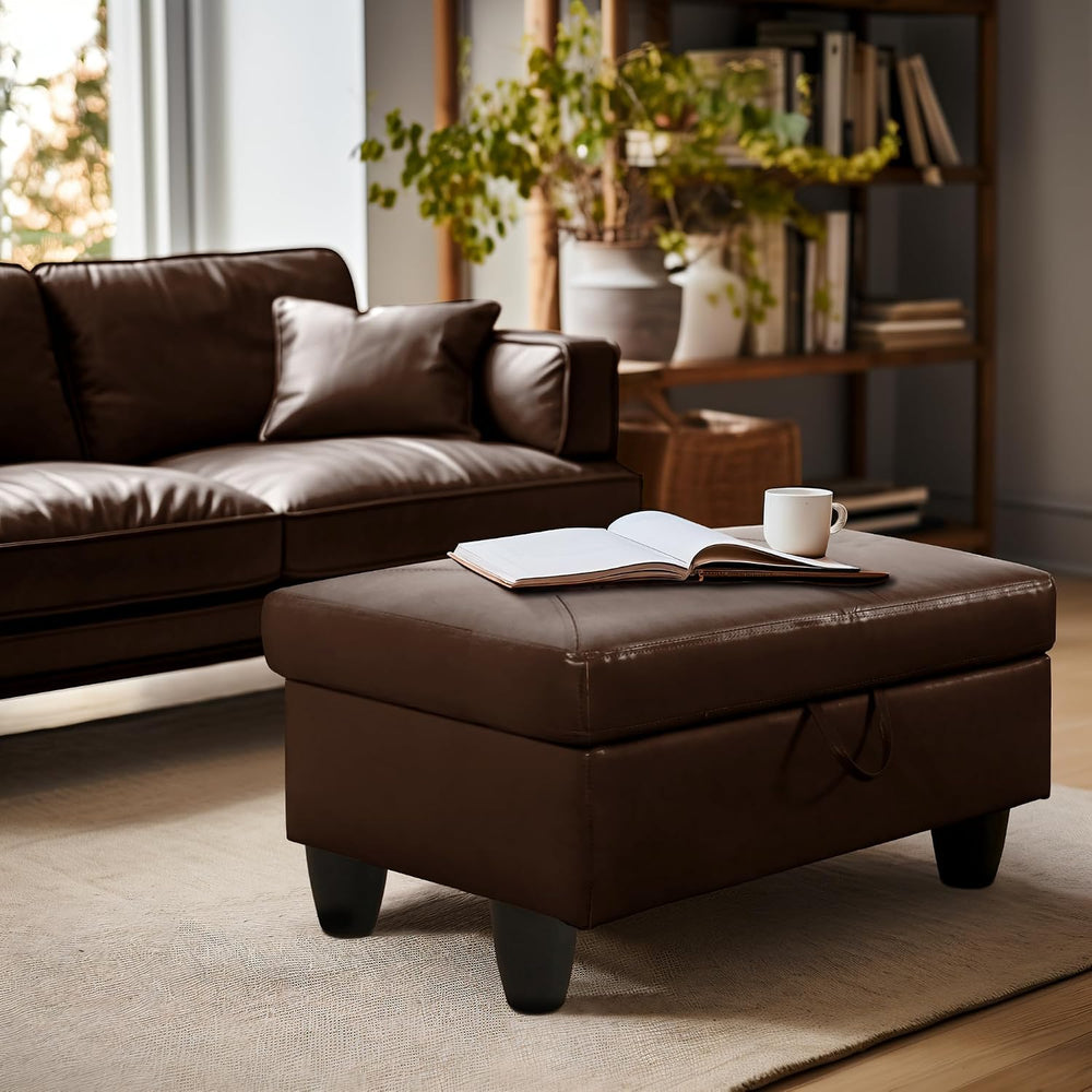 Ottoman Rectangular Storage Ottoman Bench, Faux Leather Footrest, Coffee Tabl...