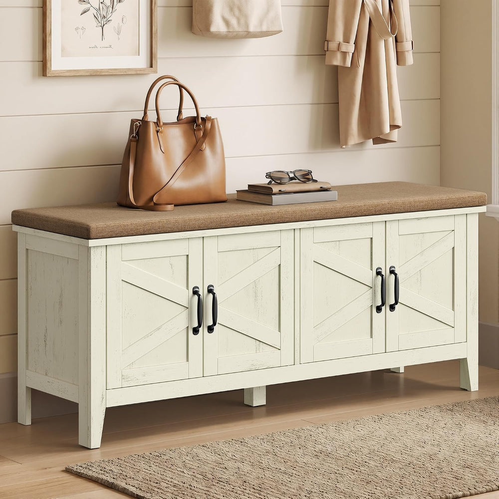 VASAGLE Shoe Bench, Farmhouse Entryway Bench with Cushion, 47.2 inches Wide