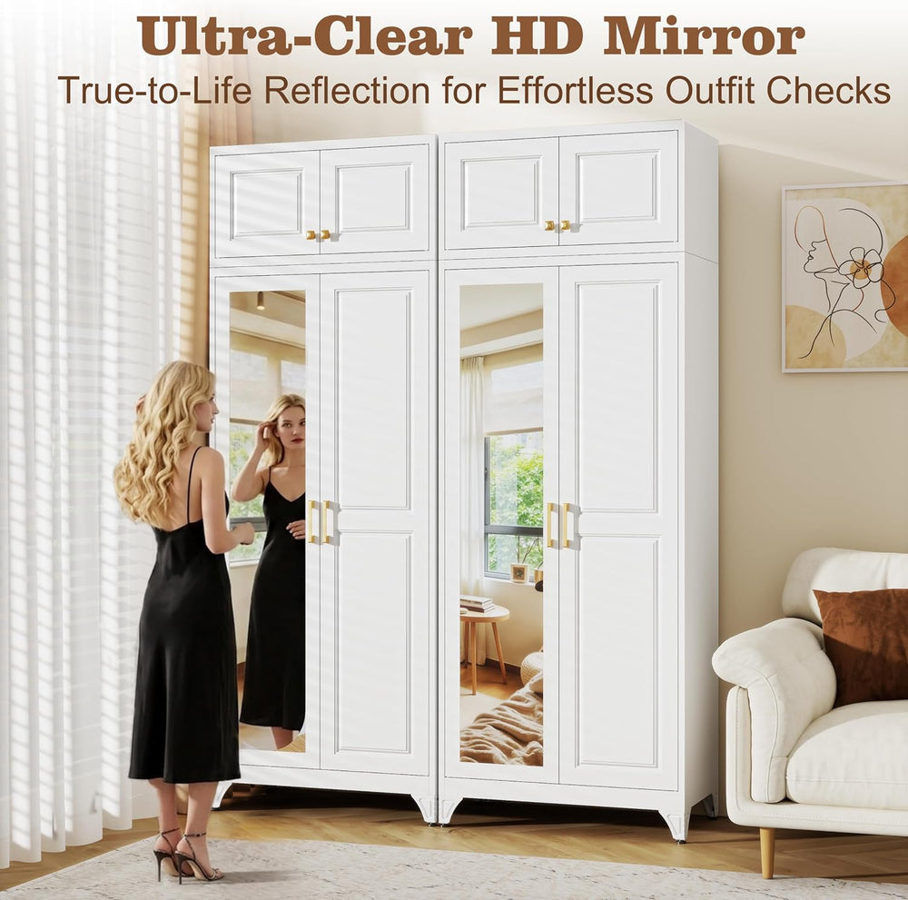 86" White Armoire Wardrobe Closet with Full Mirror