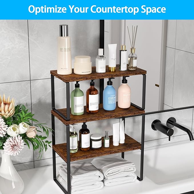 Golener Countertop Organizer Corner Shelf, 2-Tier Adjustable Stackable Corner