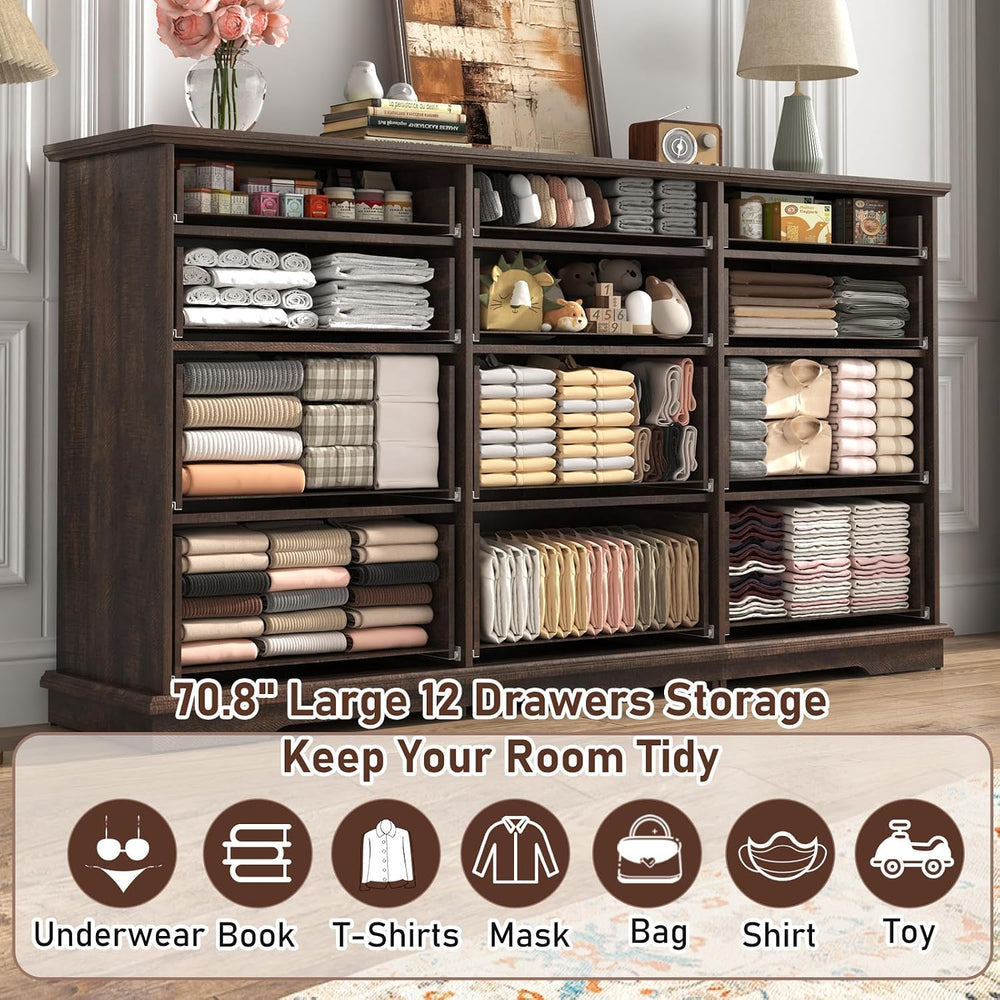 chartustriable 70inch Large Long Dresser w/Charging Station,12 Drawer Dresser...