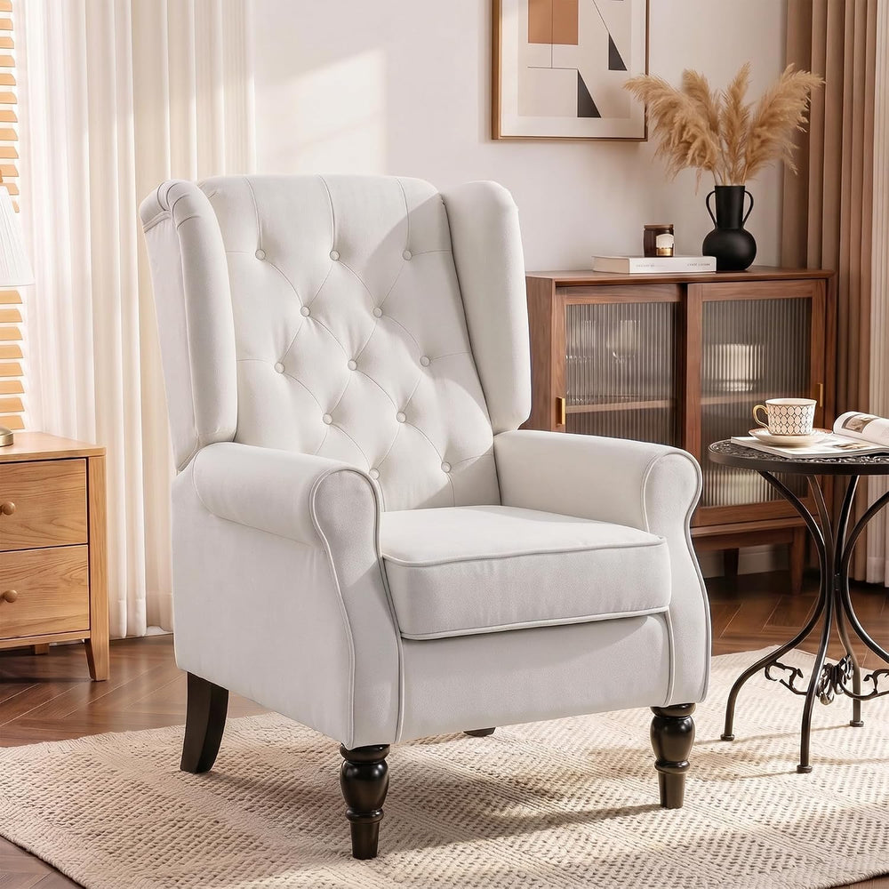 HOMCOM Comfy Accent Chair for Living Room, Wingback Armchair, Cream White