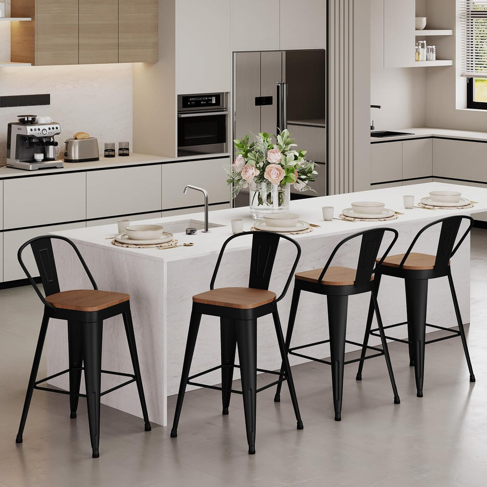 Aklaus Metal Bar Stools Set of 4,24 inch Barstools Counter Height BarStools w...