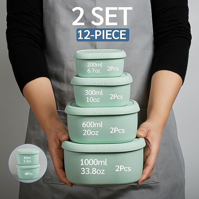 ISSEVE 12Pcs/Set Nesting Silicone Food Storage Containers