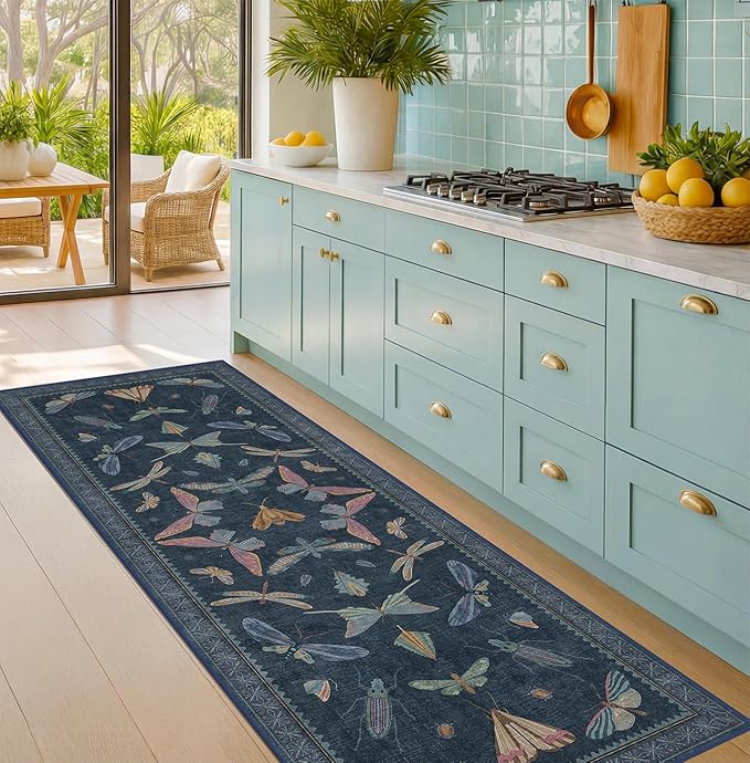 Vintage 2x6 Navy Blue Bathroom Rugs