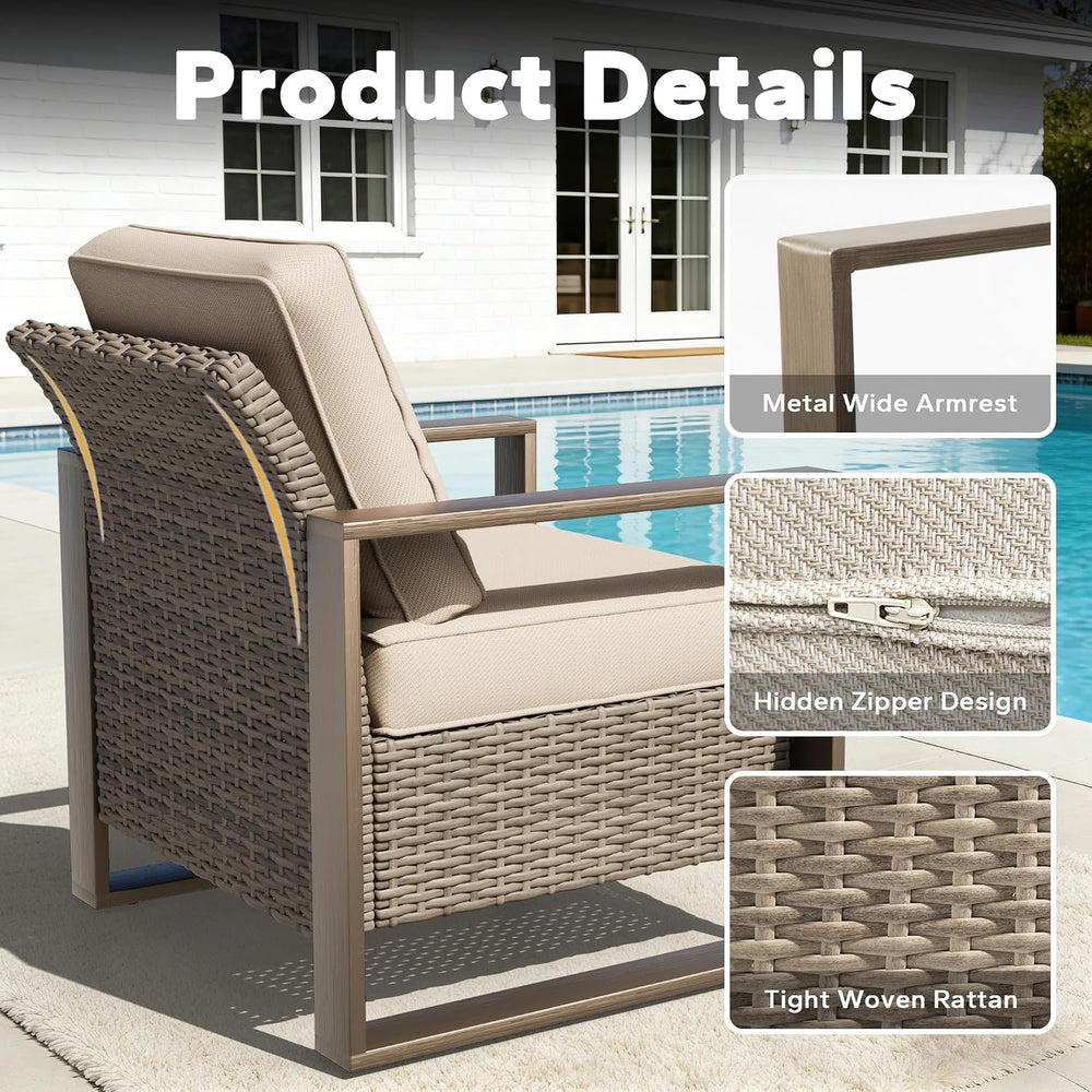 75" Patio Metal Wicker Sofa, All Weather Outdoor Rattan 3-Seat Sofa Couc...