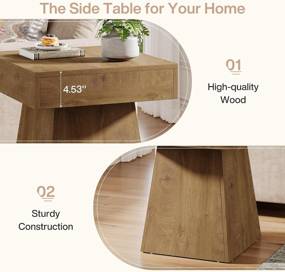 Tribesigns Small End Table, Rustic Square Side Table with Wide Base, Farmhous...