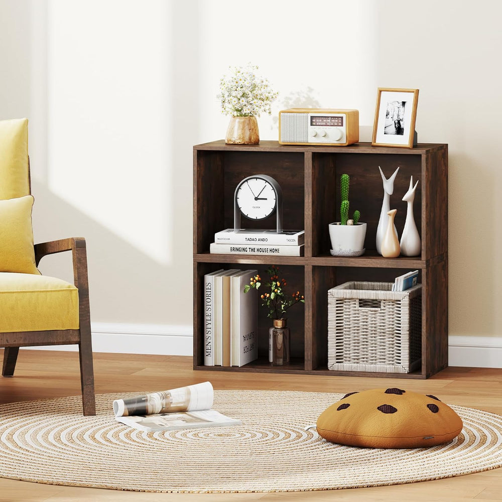 Giantex 4-Cube Bookcase, Stackable Cube Storage Organizer w/Open Bookshelf, W...