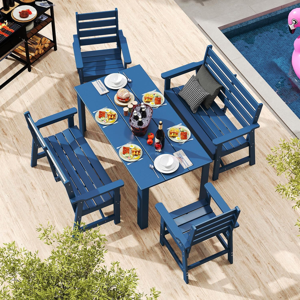 GREENVINES Outdoor Bench, 2-Person HDPE Garden Benches, Blue
