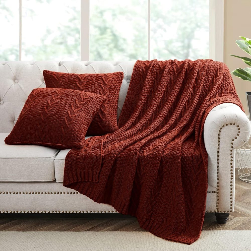 Aormenzy Knitted Throw Blanket (50" x 60") and 2 Pillow Covers (18&...