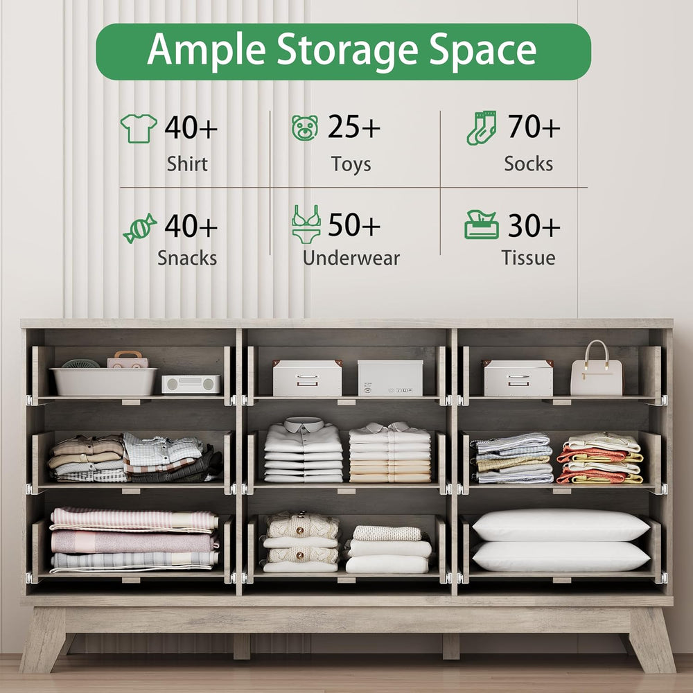 Fluted Dresser for Bedroom with 9 Drawers, 57" Wide Modern Chest of Draw...