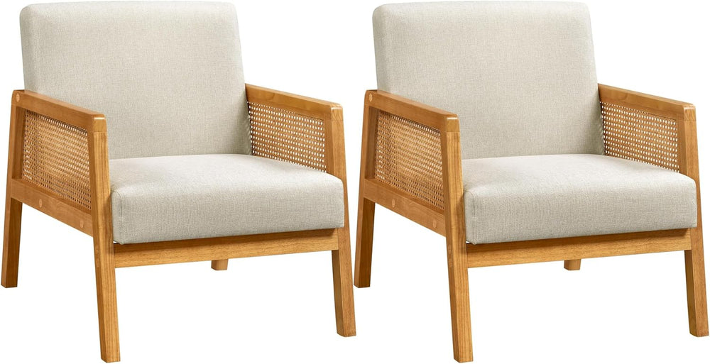 Yaheetech Rattan Accent Chairs Set of 2, Boho Vintage Armchairs, Beige