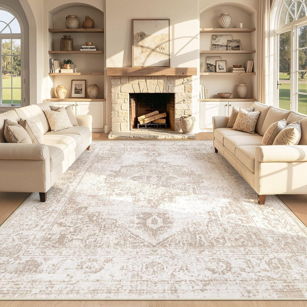 Area Rug 8x10 Vintage Rug: Large Washable Indoor Medallion Rugs Low Pile Dist...