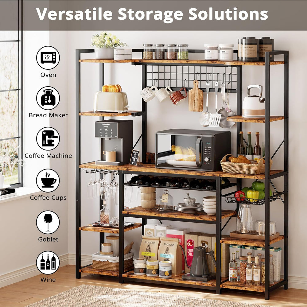 IRONCK 62.4-Inch Bakers Rack with Power Outlets and Wine Storage | 62.4-inch ...