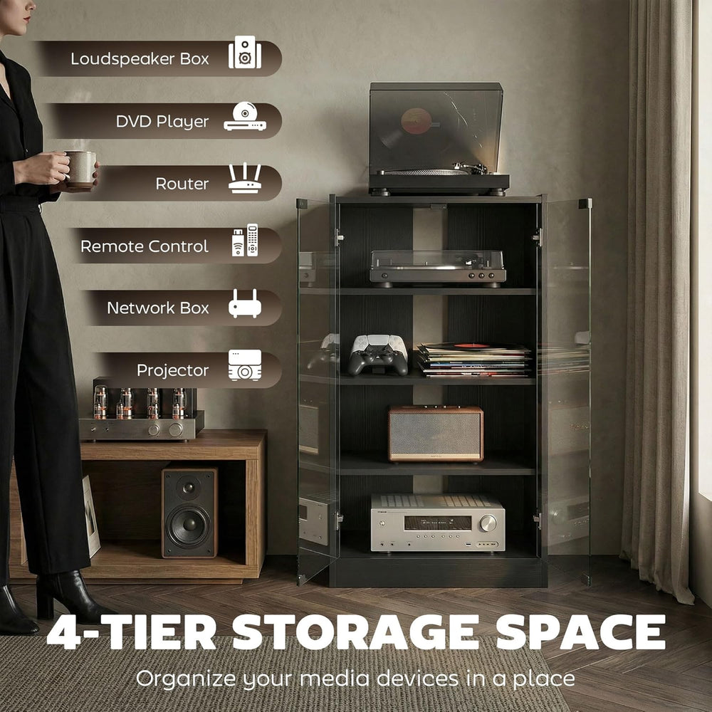 HOMCOM Media Cabinet, 4-Tier Stereo Cabinet for Vinyl Record Player, Gaming C...