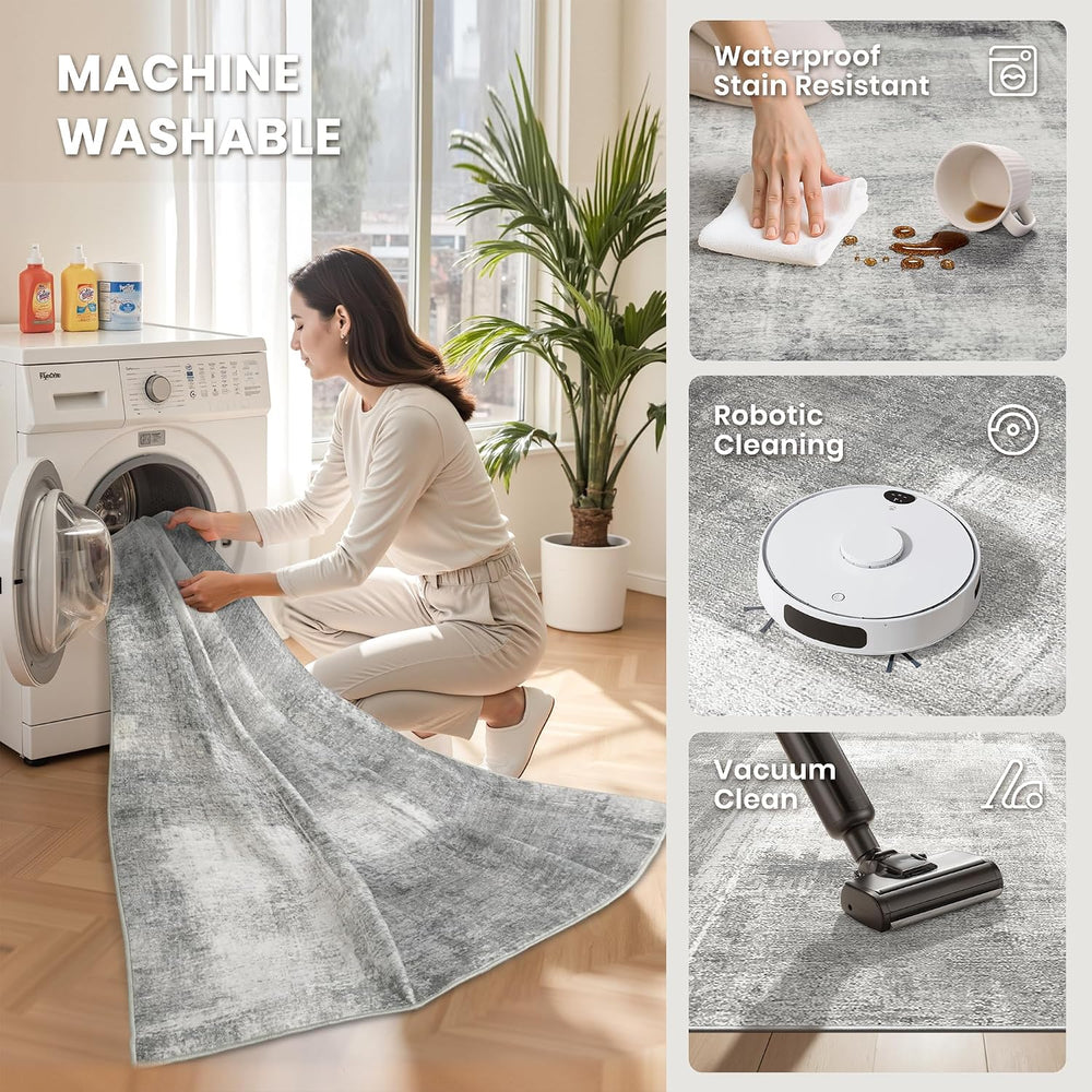 zesthome Washable Rug 8x10, Neutral Abstract Rugs for Living Room Grey