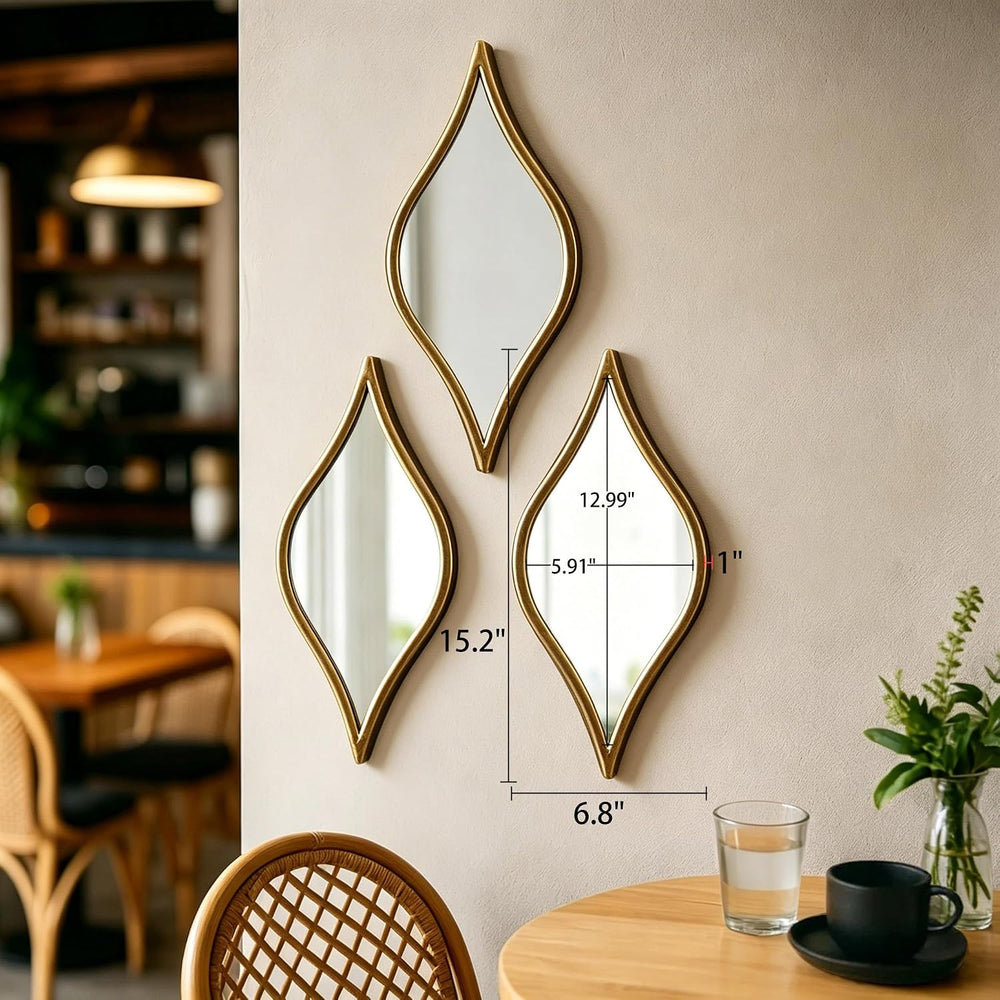 Decorative Tear Drop Gold Mirror Wall Decor 6 X 15 Inch, Set of 3