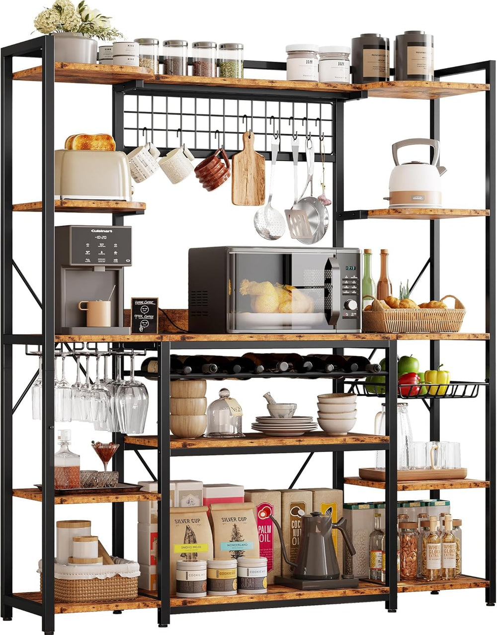 IRONCK 62.4-Inch Bakers Rack with Power Outlets and Wine Storage | 62.4-inch ...