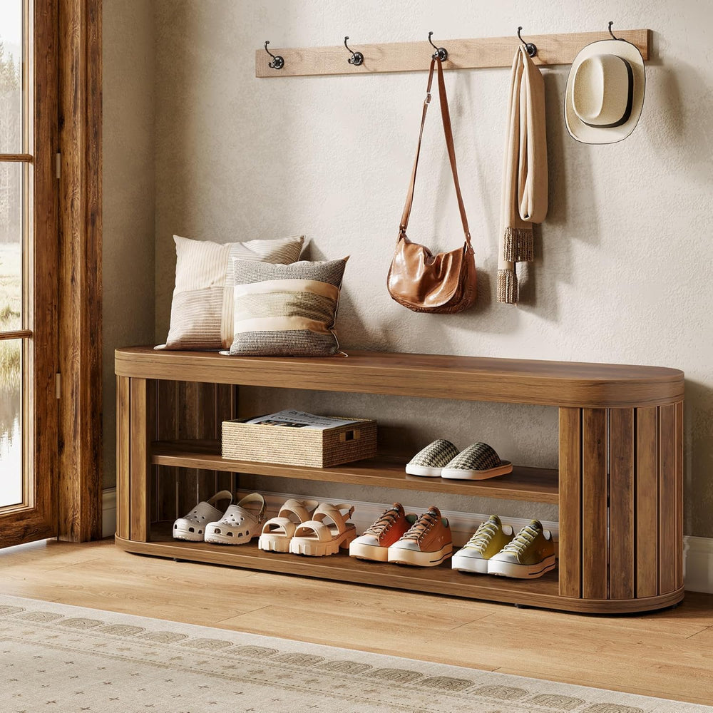 Tribesigns 47.2" Wooden Entryway Bench with 2-Tier Shoe Storage, Farmhou...