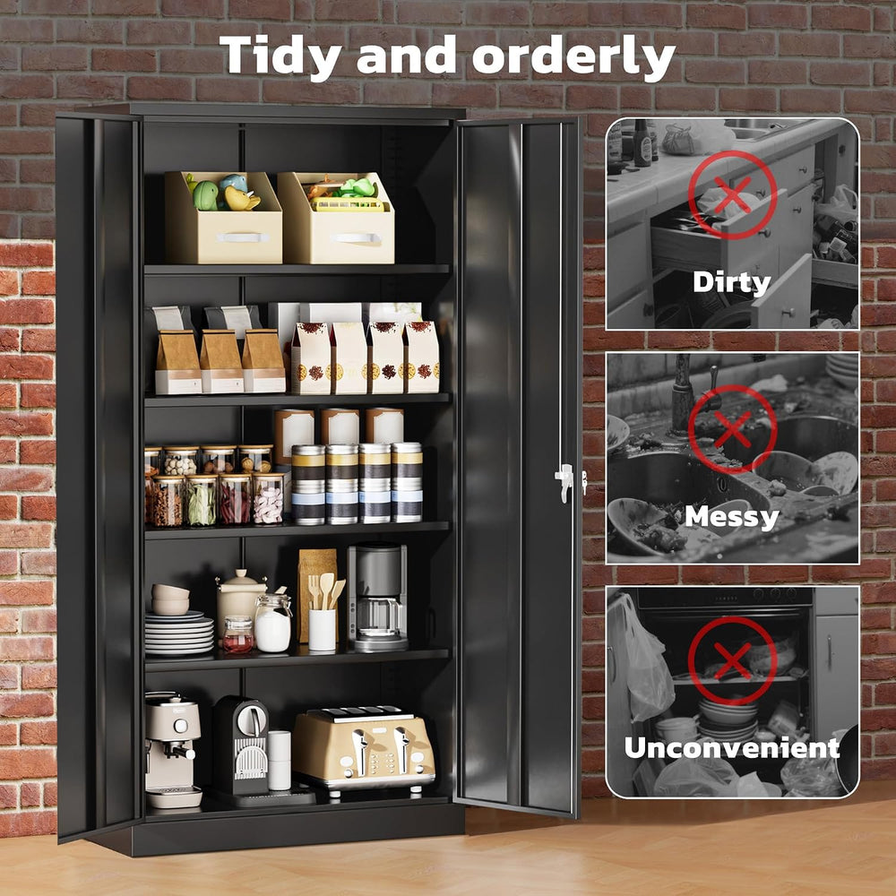 Greenvelly 72" H Metal Storage Cabinet, 36" W x 18" D Black Me...