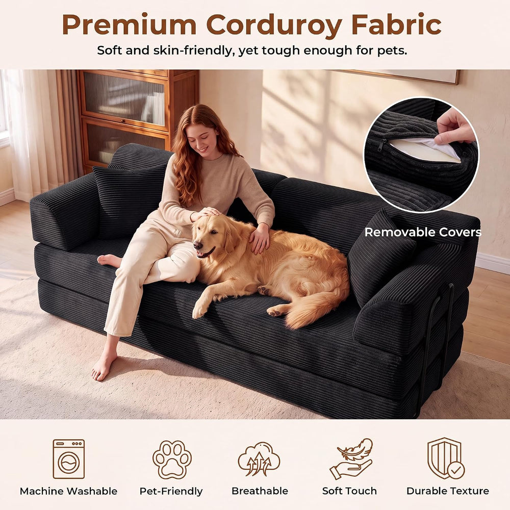 79" High‑Back Convertible Futon Sofa Bed, Boneless Couch for Living Room
