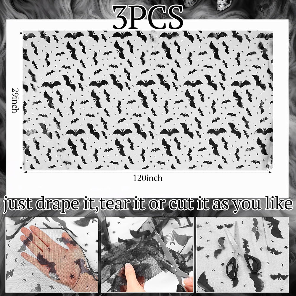 Lounsweer 6 Pcs Black Halloween Table Runner 10ft Bat Cheesecloth Tulle