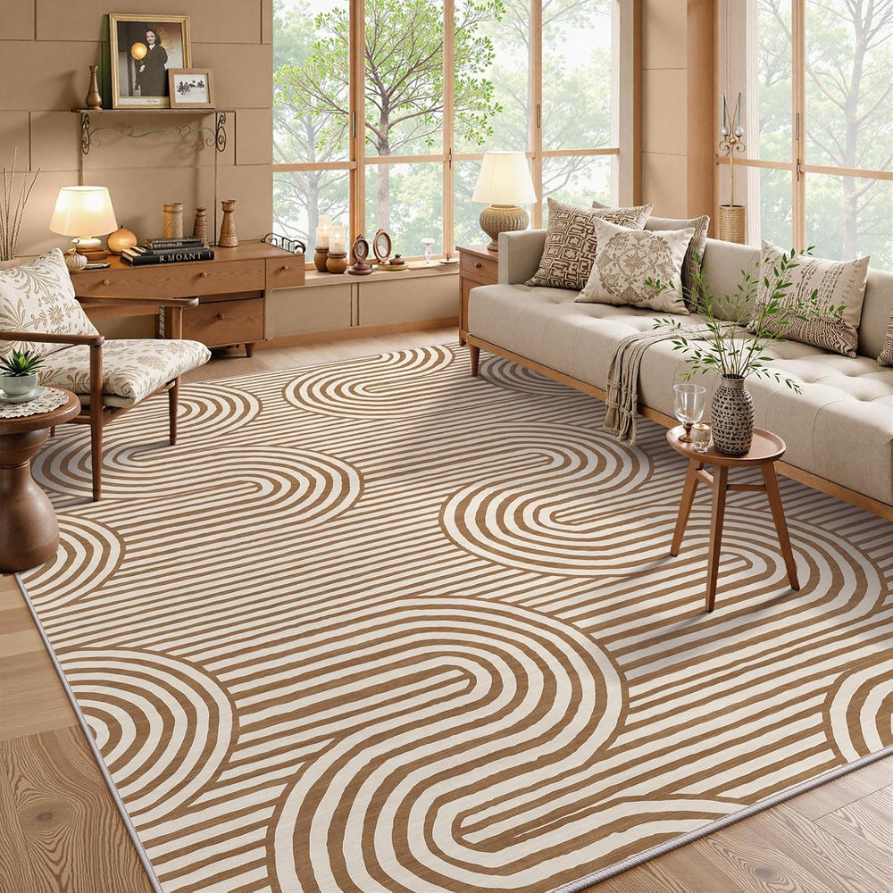 Lahome Khaki Modern Washable Area Rug 8x10, Play Mat for Living Room