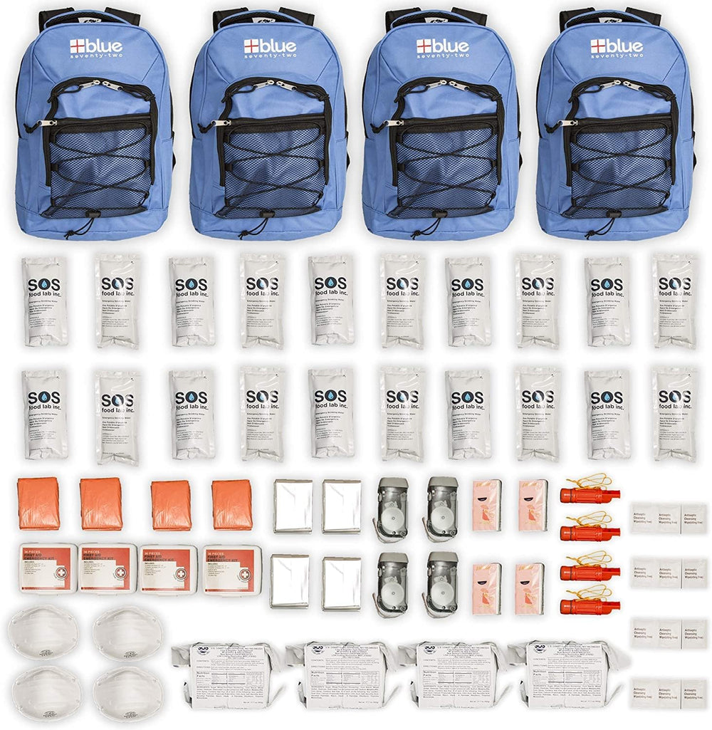 Family 4 Pack - Blue Seventy-Two Standard 72 Hour Emergency Backpack Survival...