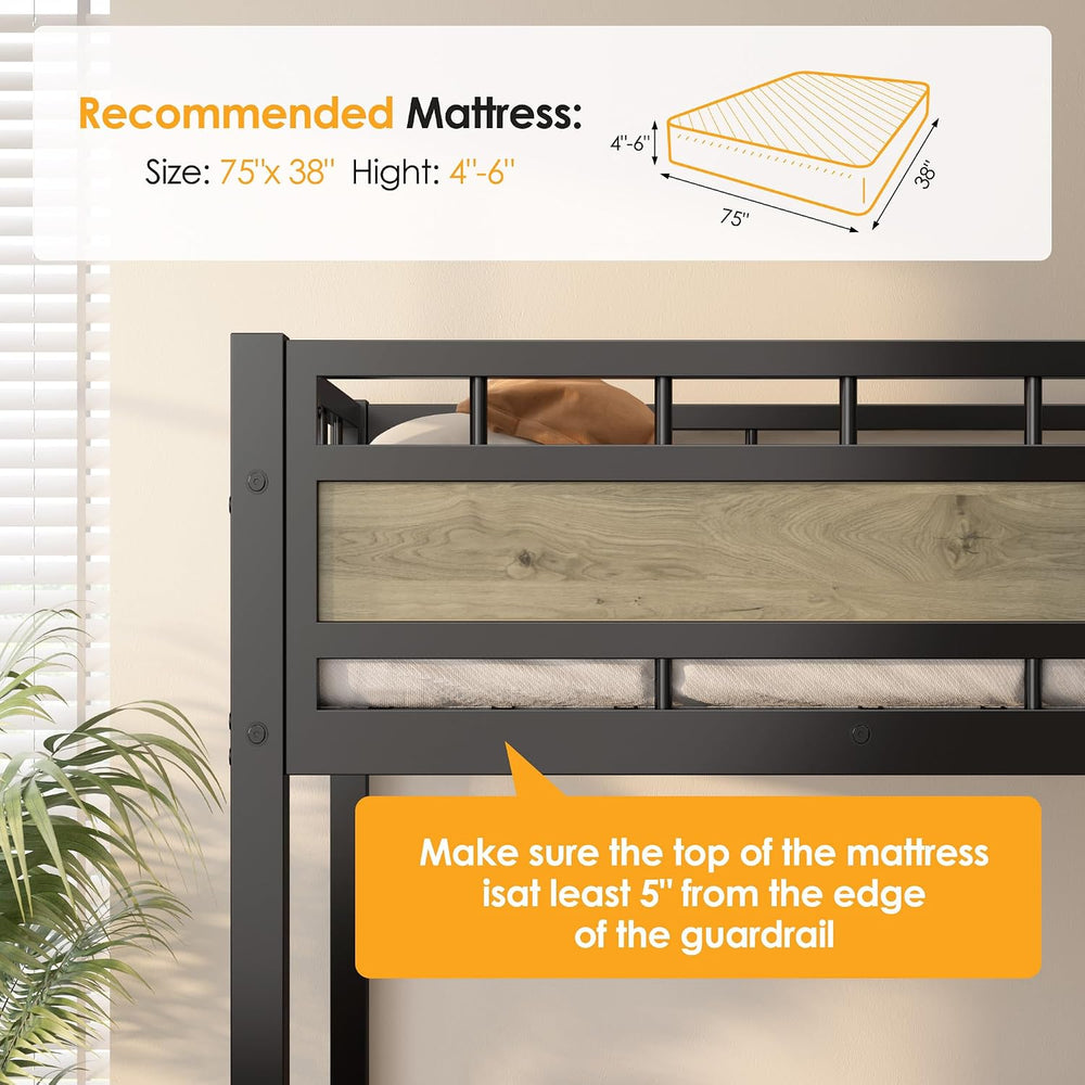 Twin Loft Bed with Stairs, Heavy Duty Metal with Storage, Black
