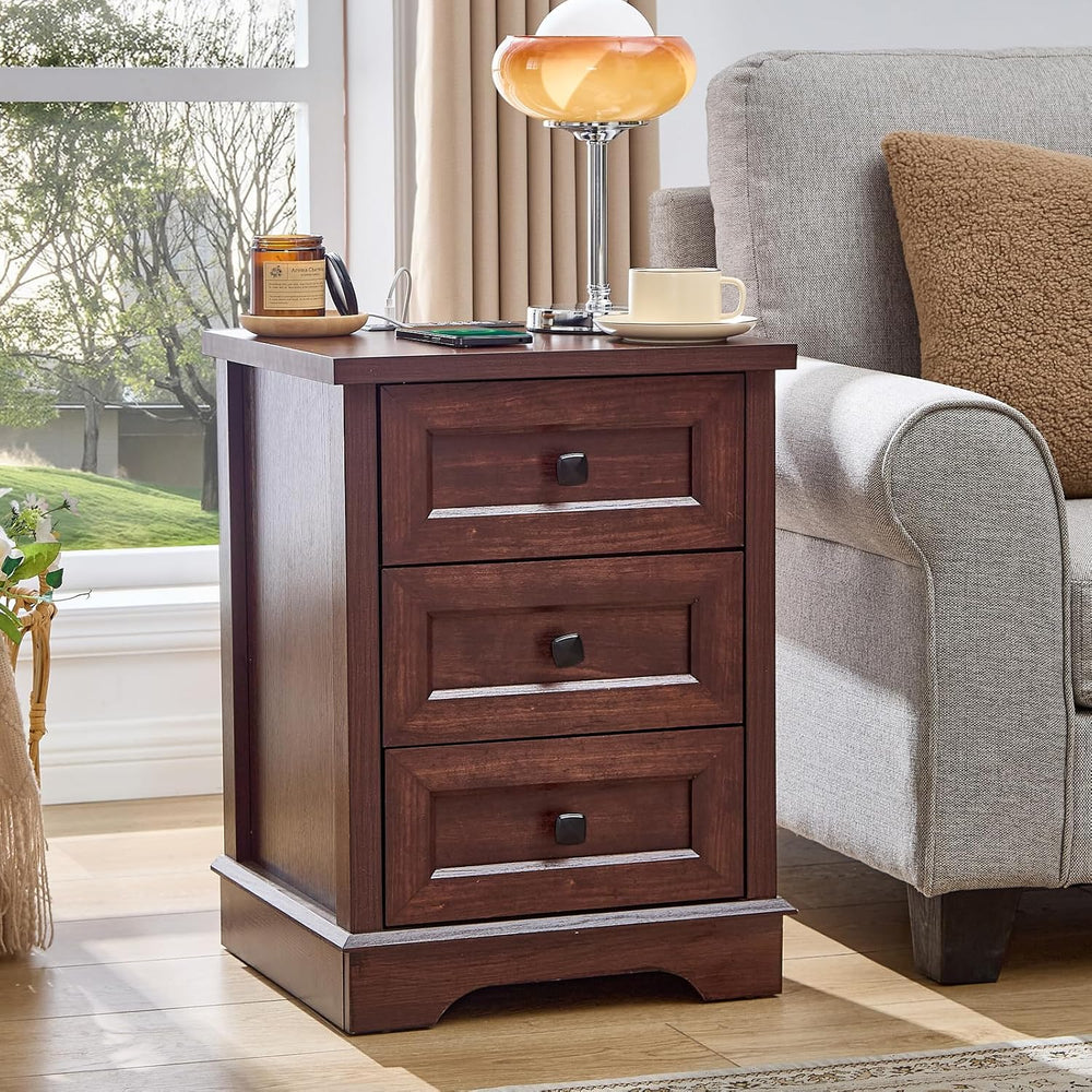 SOOWERY Farmhouse Dresser for Bedroom, 25" Chest of Drawers, Dark Cherry