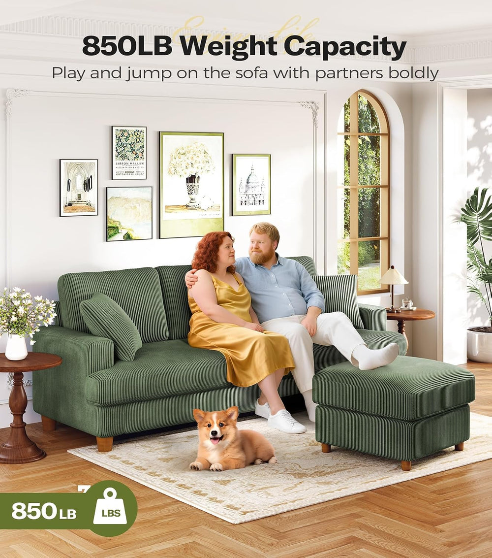 Kidirect 87in Corduroy Couch, 3 Seater Sofa, Sofas & Couches, Green Couch