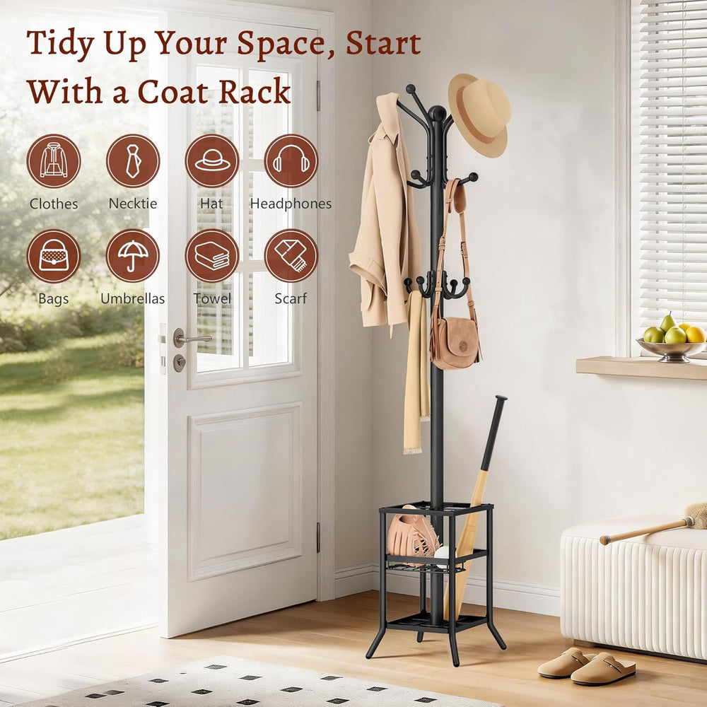 FAVOOSTY Coat Rack Freestanding,Coat Rack Stand with Umbrella Holder,Metal Co...