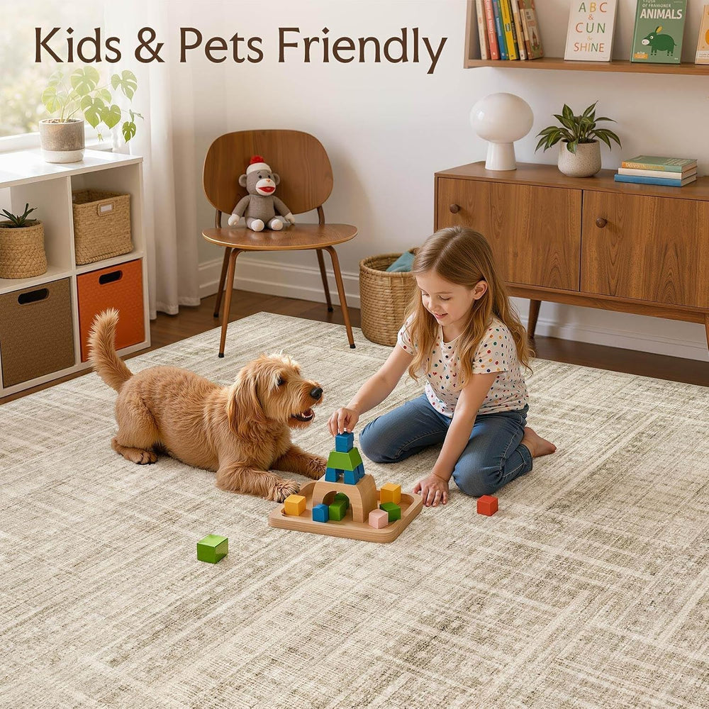 WITSHOCK Neutral Modern Area Rug 10x14 Washable Rugs for Living Room, Beige