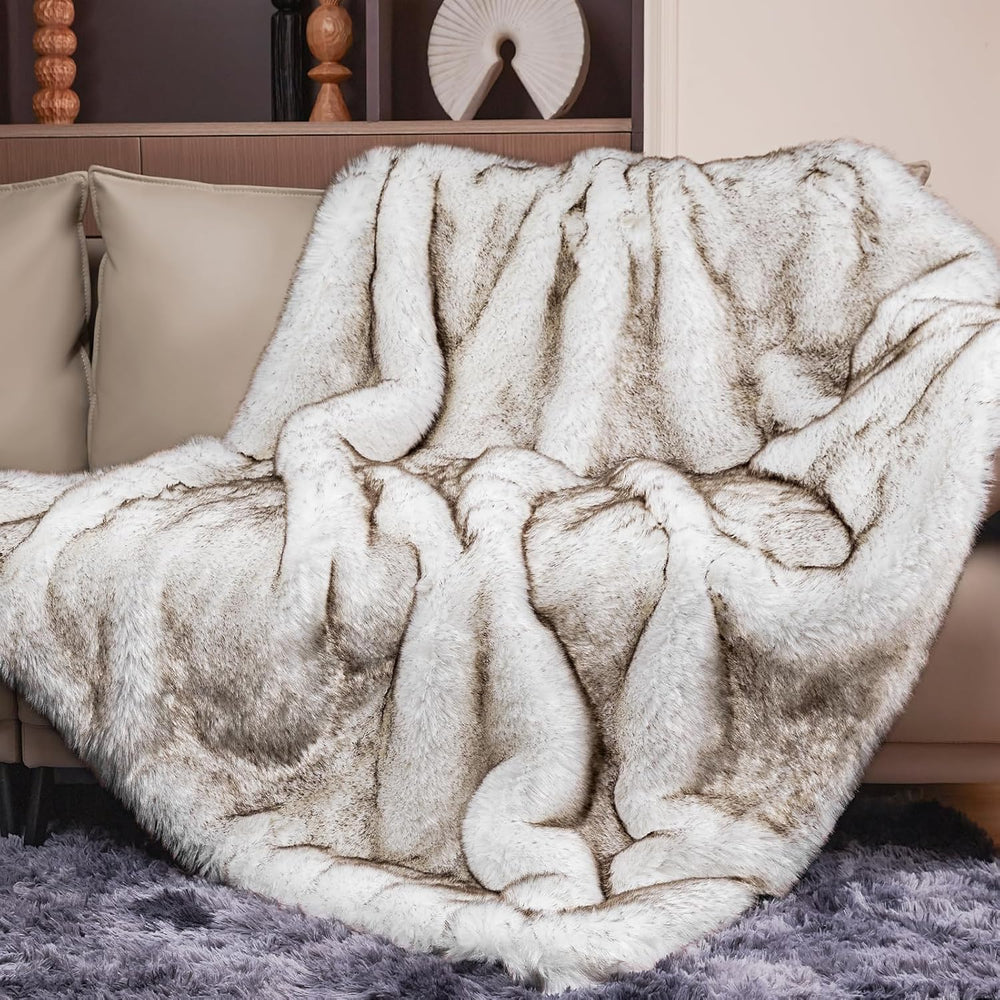 1000GSM Faux Fur Throw Blanket, Super Thick Warm Cozy Heavy Blankets for Couc...
