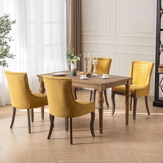 Gold Dining Chairs Set of 4, Kitchen & Dining Room Chairs, Fabric Upholst...