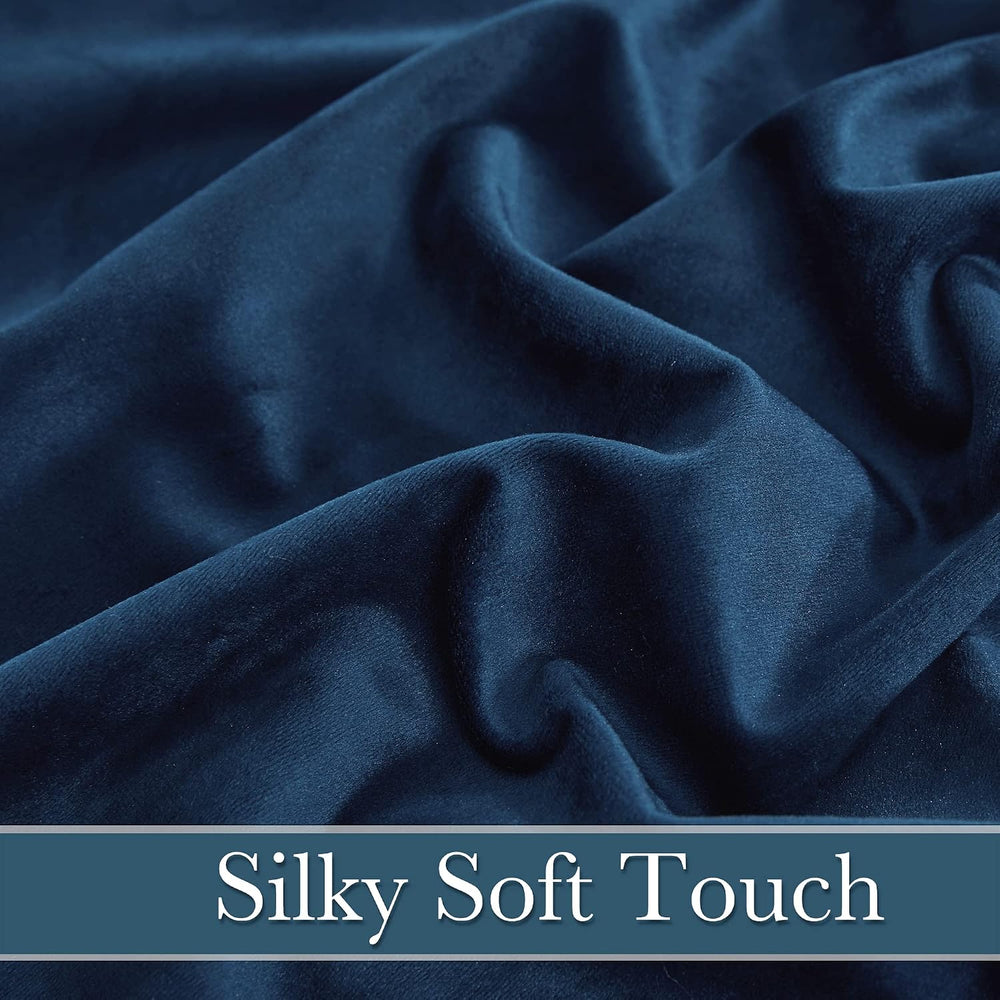 RYB HOME Navy Blue Velvet Blackout Curtains 96 inches Bedroom Living Room